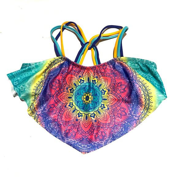 Wonder Nation Kids Rainbow Flutter Swimsuit Bikini Top Girls L 10-12 - Picture 1 of 5